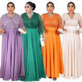 Muslim Dubai Women's African Sleeve Loose Casual Beaded Robe Dress