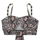 Fashion Women's Sexy Snake Pattern Print Strap Dress