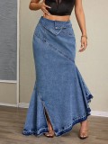 Chic Fishtail Denim Long Skirt