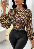 Women Fall Satin Sexy Leopard Print Top Shirt