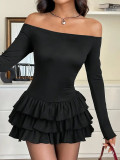 Women Spring/Autumn Round-Neck Pleated Sexy Elegant Bodycon Dress