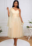 Women One-Shoulder Mesh V-Neck Floral Halter Party Dinner Dress