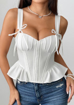 Solid Color Corset Tie-Up Low Back Top
