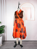 Plus Size Women's African Sleeveless Summer Sexy Print Dress