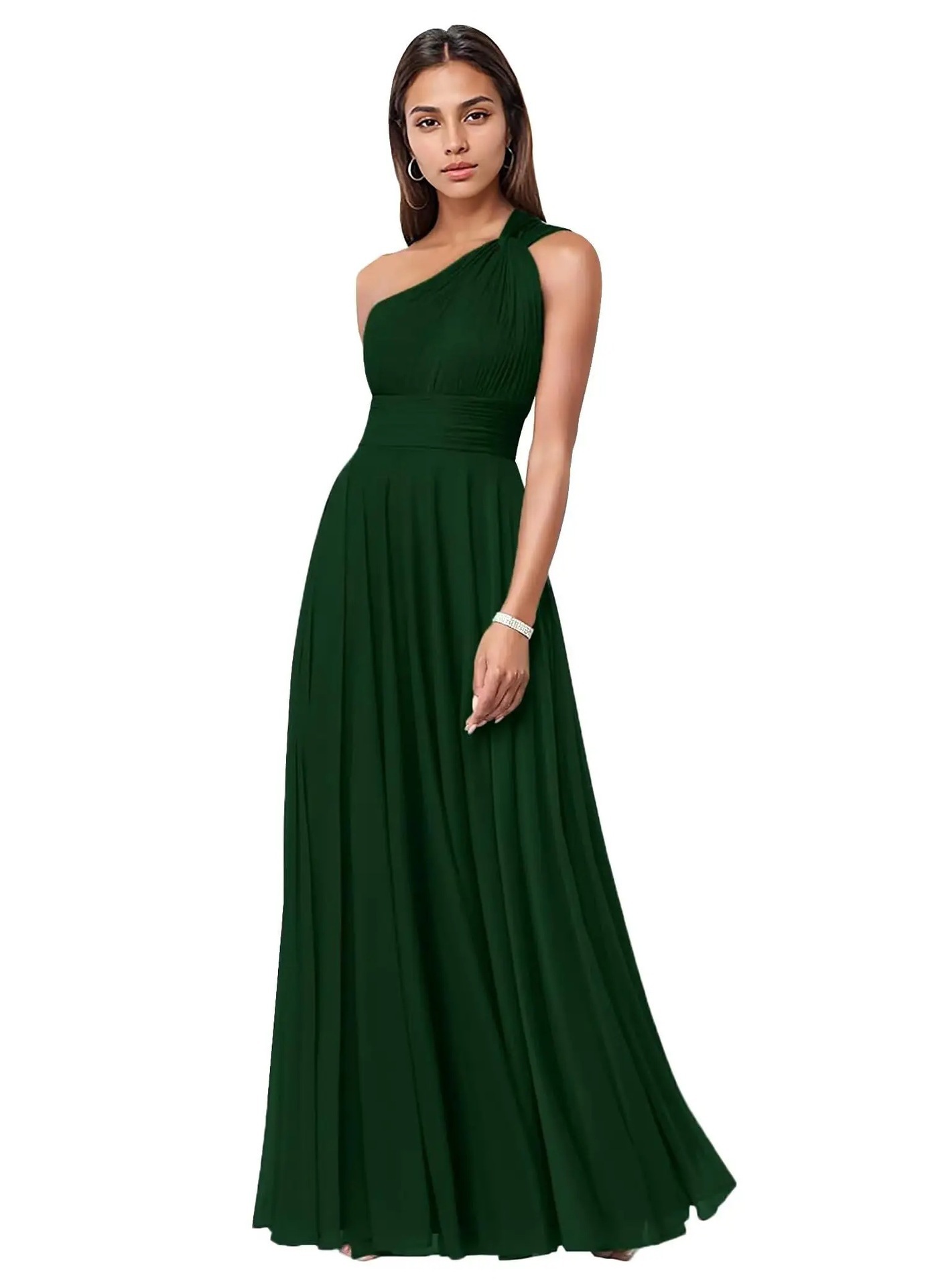 Evening Dress Long Slim Fit Bridesmaid Dress Wedding One-Shoulder Chiffon Ball Gown(Processing time need 3-6 days)