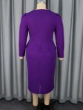 Women's Purple Square Neck Floral Color Block Long Sleeve Dress Slim Fit Party Bodycon Dress