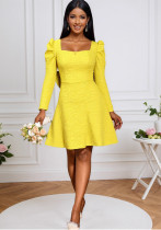 Square Neck Jacquard Puff Long Sleeve Short Dress Bow Low Back Design Elegant Party Evening Gown Dresses Square Neck Jacquard Puff Long Sleeve Short Dress Bow Low Back Design Elegant Party Evening Gown Dresses