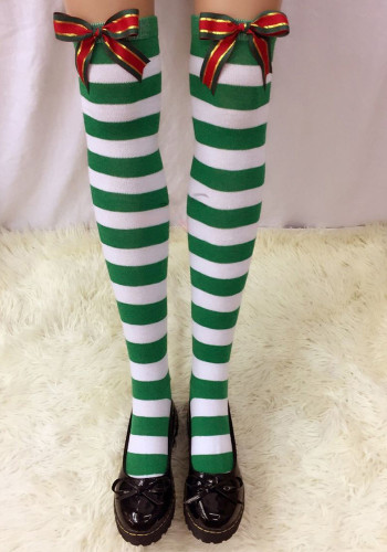 Cute Sexy Christmas Bow Striped Long Stockings
