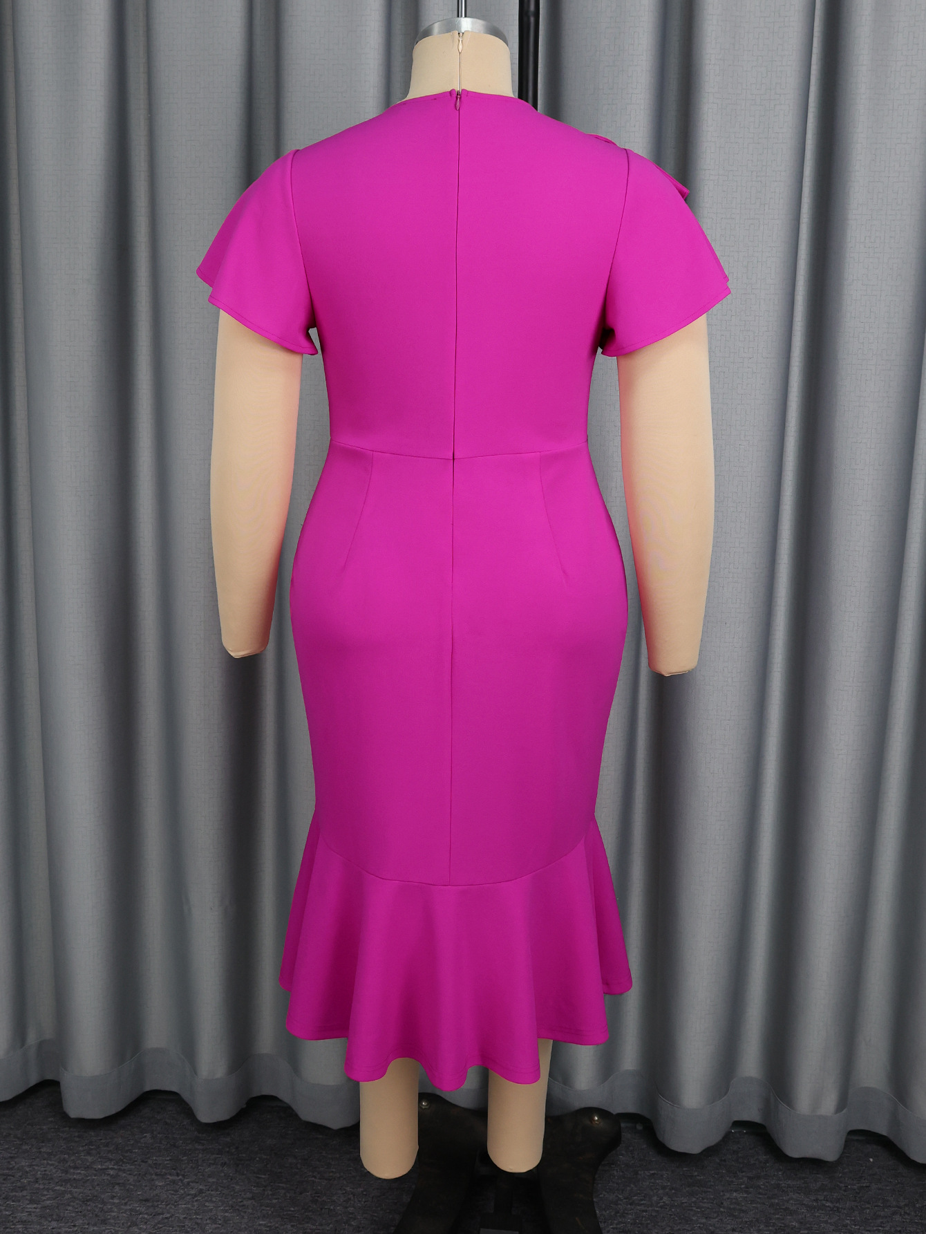 Round Neck Beaded Asymmetric Flounce Slim Fit Formal Party Mermaid Party Dress