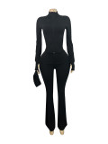 Women Zipper Top and Bell Bottom Pant (Includes Headband) Two-Piece Set