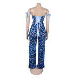 Printed Lace-Up Drawstring Multi-Pocket Two Piece Pants Set
