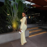 Women's Autumn Solid Color Long Sleeve Wrap Tight Fitting Chic Long Dress