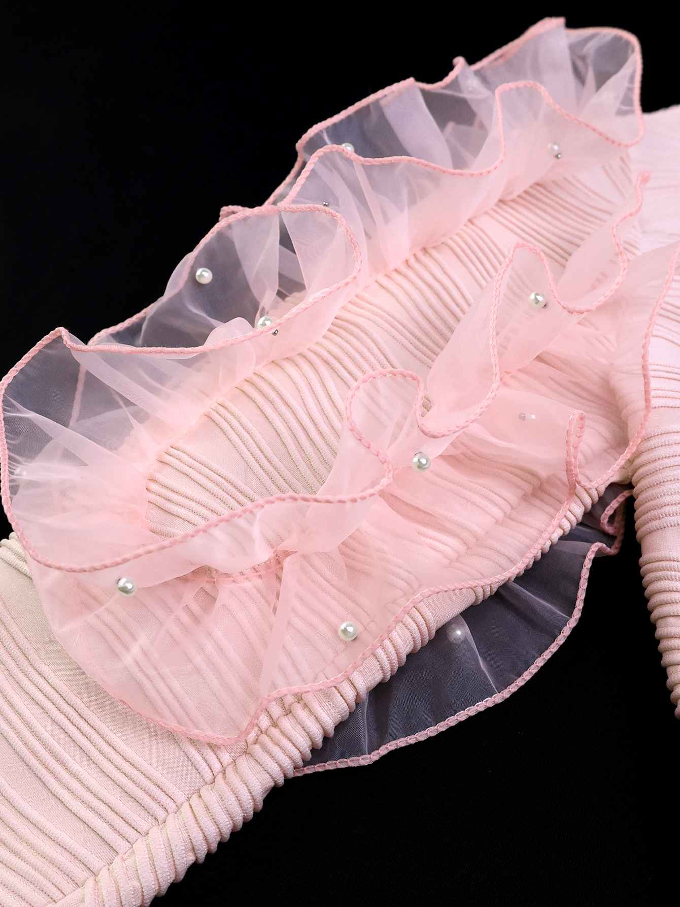 Elegant Pearl Mesh Flounce Long Sleeve Sexy Off-the-Shoulder Slim Evening Bodycon Dresses