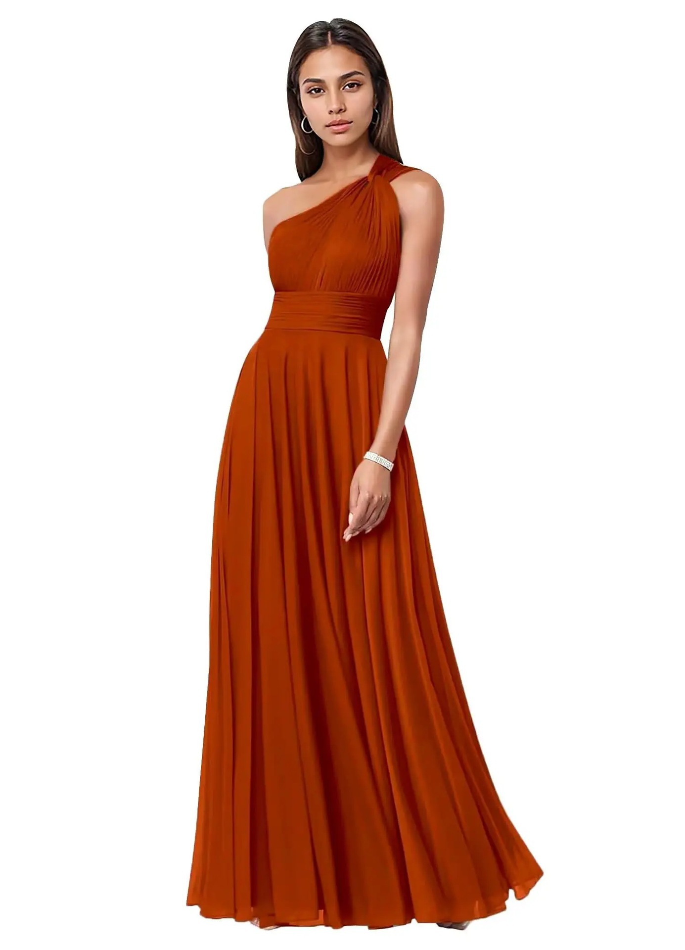 Evening Dress Long Slim Fit Bridesmaid Dress Wedding One-Shoulder Chiffon Ball Gown(Processing time need 3-6 days)