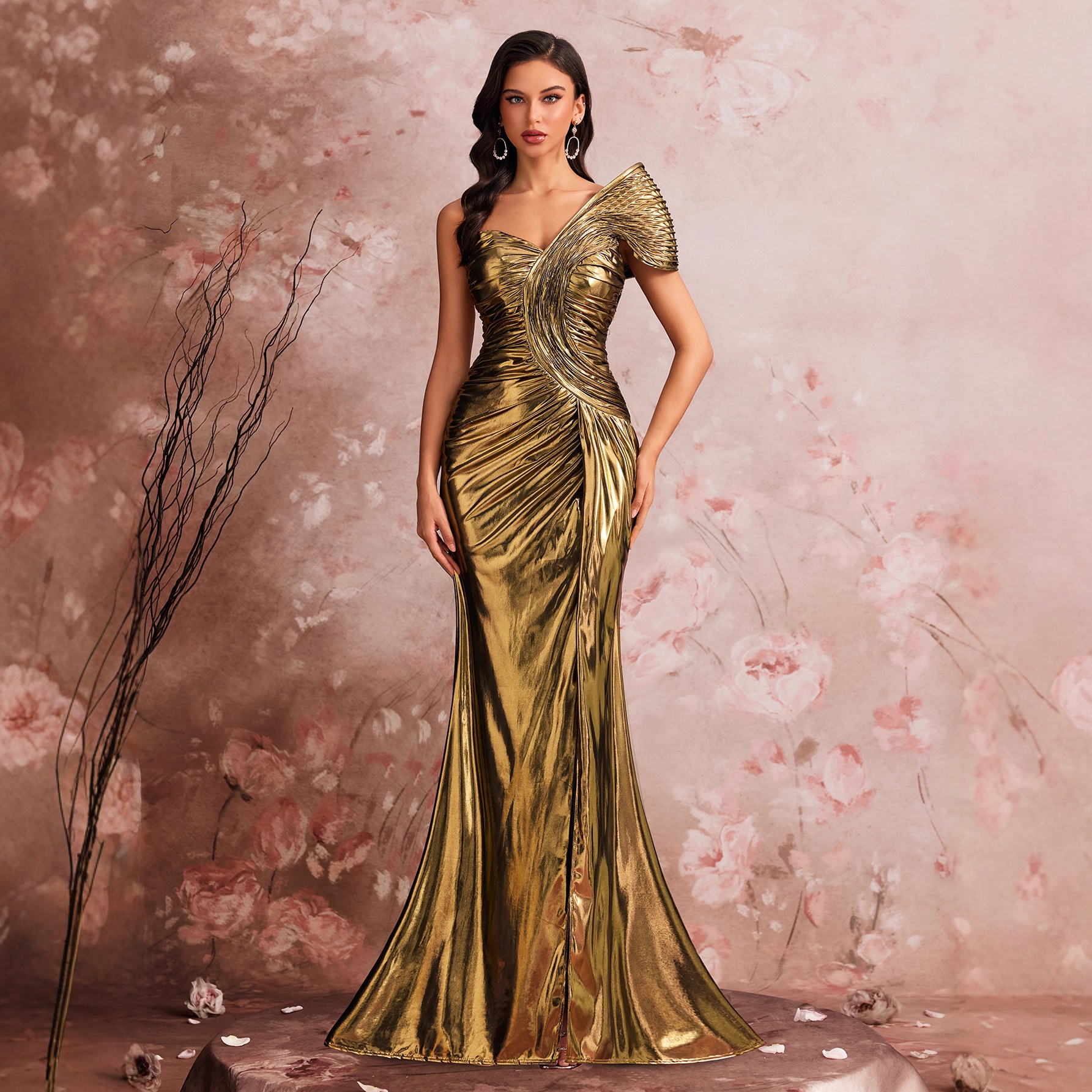 Elegant Evening Dress Chic Pleated Cocktail Formal Party Gown