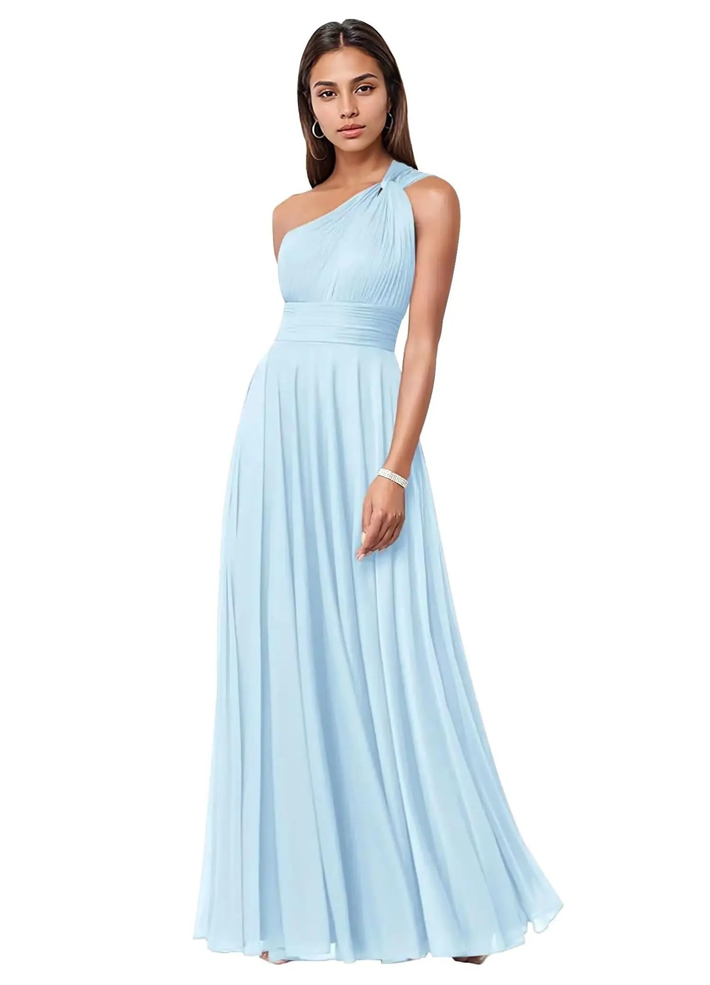 Evening Dress Long Slim Fit Bridesmaid Dress Wedding One-Shoulder Chiffon Ball Gown(Processing time need 3-6 days)