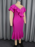Round Neck Beaded Asymmetric Flounce Slim Fit Formal Party Mermaid Party Dress