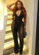 Women's Autumn Sleeveless Halter Neck Sexy Low Back V-Neck Tight Fitting Long Jumpsuit