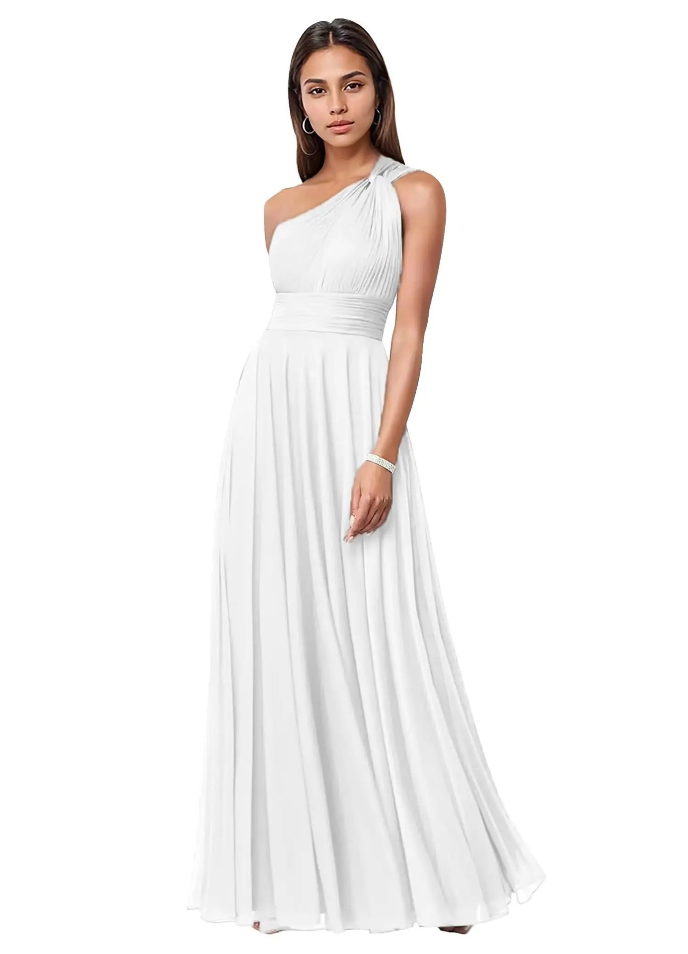 Evening Dress Long Slim Fit Bridesmaid Dress Wedding One-Shoulder Chiffon Ball Gown(Processing time need 3-6 days)