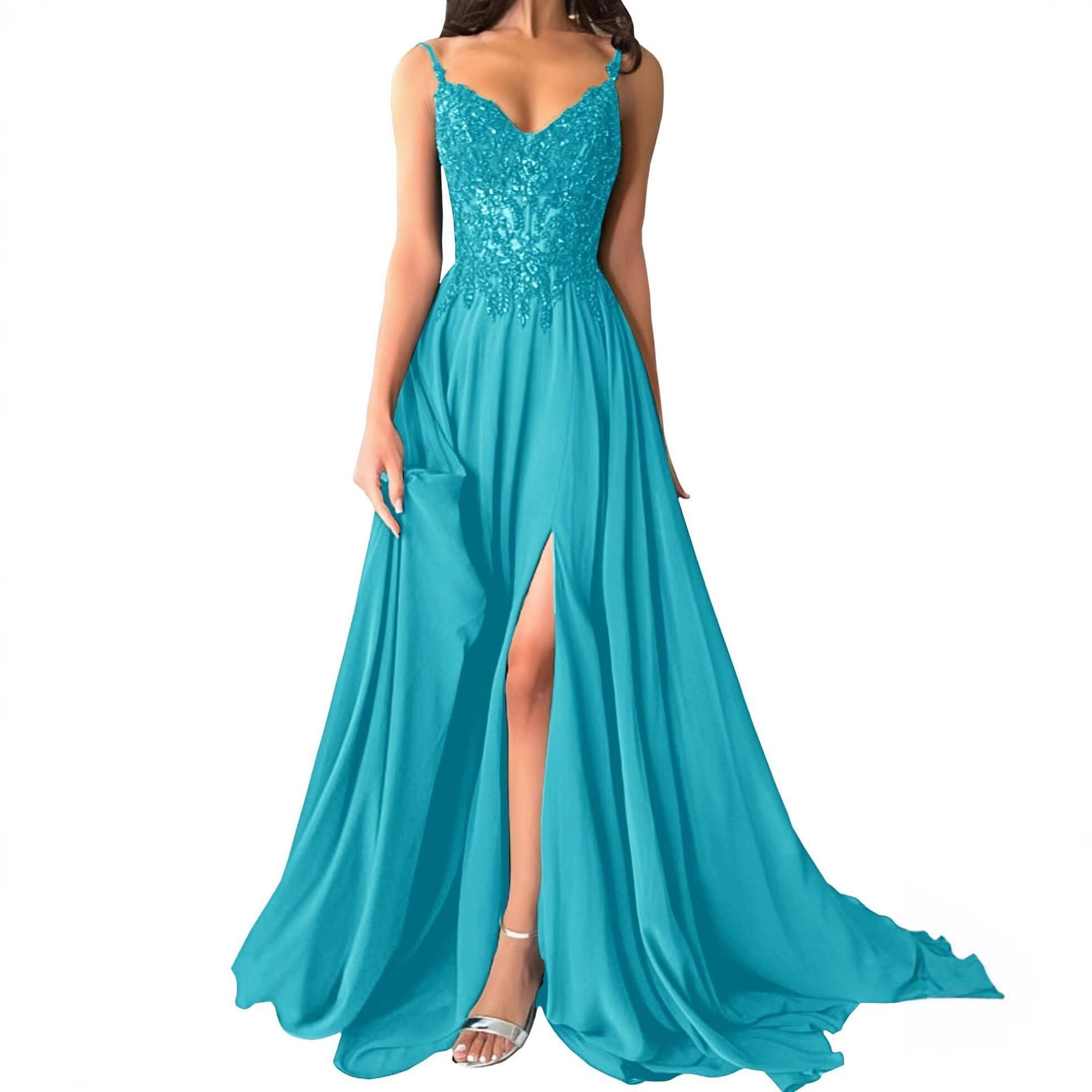 Elegant Plus Size Dress Women's Strappy Sexy Ball Gown Long Lace Dress(Processing time need 3-6 days)