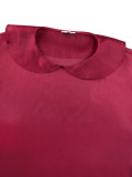Peter Pan Collar Lantern Sleeve Bow Slim Waist Top Belly Cover Slim Fit Party Shirt
