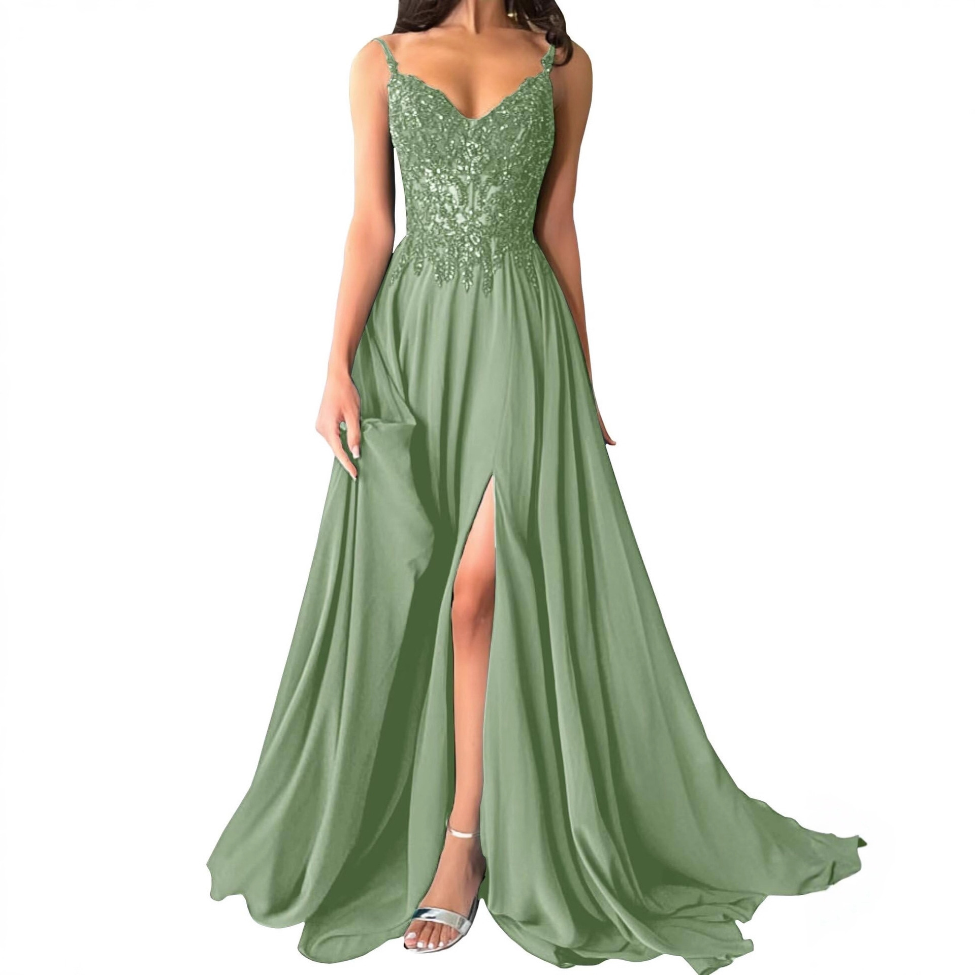 Elegant Plus Size Dress Women's Strappy Sexy Ball Gown Long Lace Dress(Processing time need 3-6 days)