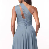 Evening Dress Long Slim Fit Bridesmaid Dress Wedding One-Shoulder Chiffon Ball Gown（Processing time need 3-6 days）