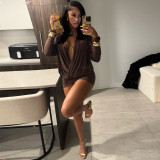 Autumn Outfit Sexy Fashion Deep V-Neck Long Sleeve Bodycon Dress