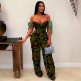 Printed Lace-Up Drawstring Multi-Pocket Two Piece Pants Set
