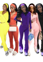 Women Zipper Top and Bell Bottom Pant (Includes Headband) Two-Piece Set