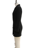 Women's Fashion Chic Elegant Solid Color Slim Waist Career Flounce Midi Dress