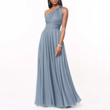 Evening Dress Long Slim Fit Bridesmaid Dress Wedding One-Shoulder Chiffon Ball Gown（Processing time need 3-6 days）