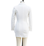 Women's Fashion Chic Elegant Solid Color Slim Waist Career Flounce Midi Dress