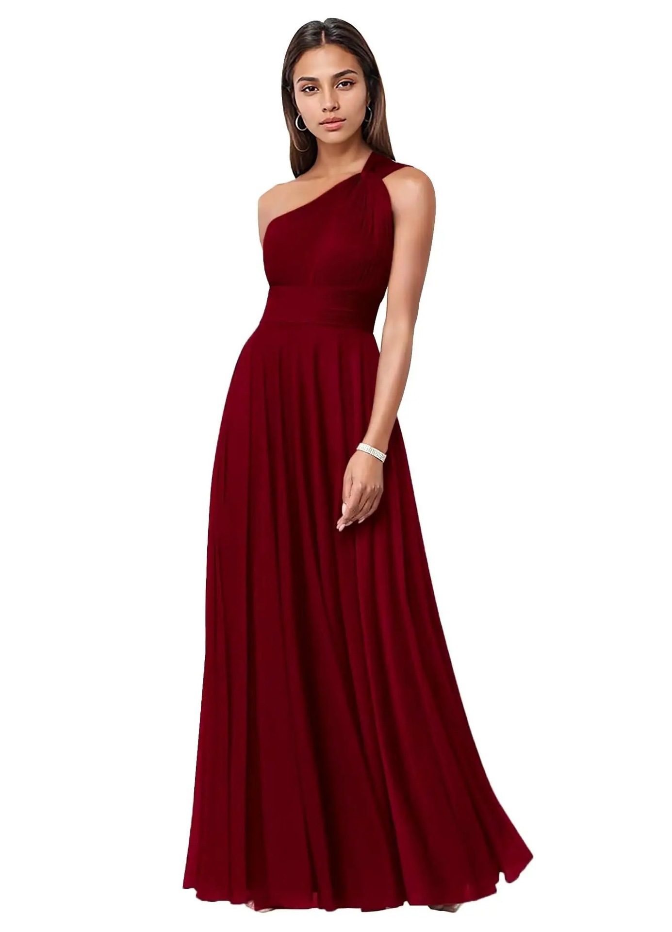 Evening Dress Long Slim Fit Bridesmaid Dress Wedding One-Shoulder Chiffon Ball Gown(Processing time need 3-6 days)