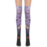 Light Purple Wilderness Wolf Dark Bat Halloween Socks Costume Party Outfit Knee-High Bat Long Stockings