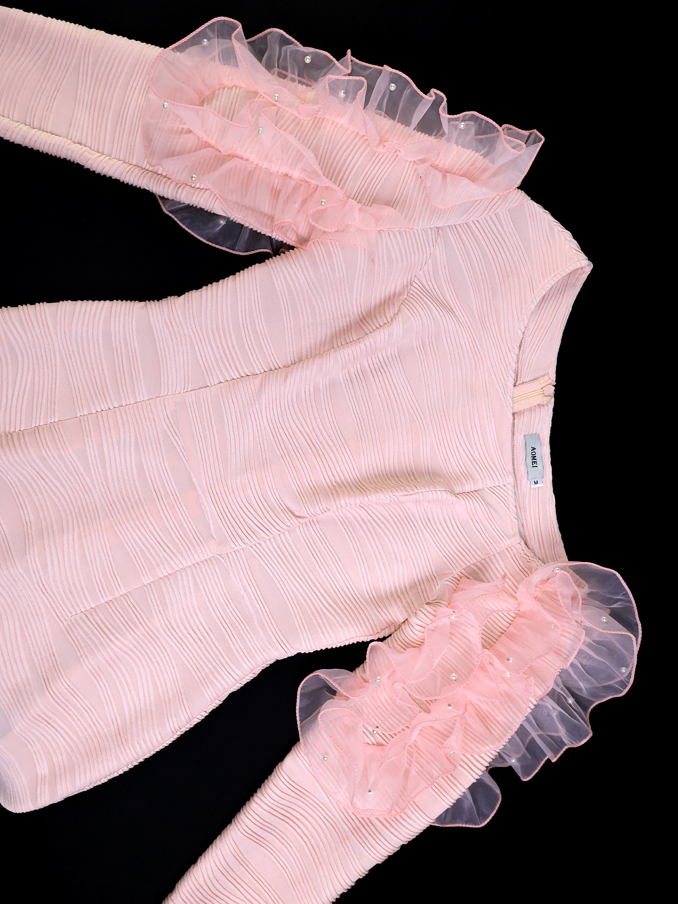 Elegant Pearl Mesh Flounce Long Sleeve Sexy Off-the-Shoulder Slim Evening Bodycon Dresses