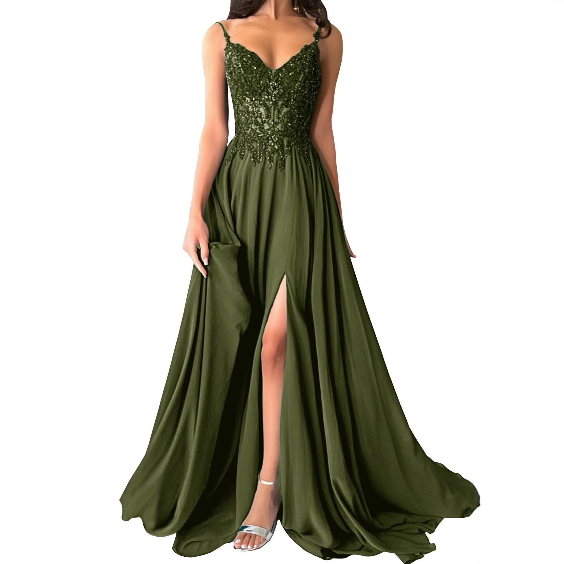Elegant Plus Size Dress Women's Strappy Sexy Ball Gown Long Lace Dress(Processing time need 3-6 days)