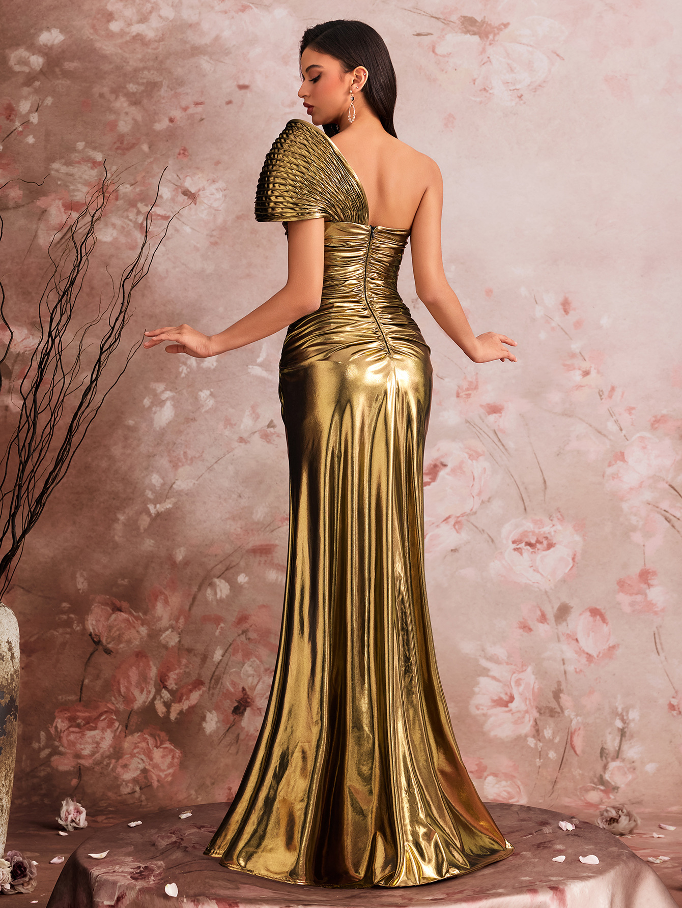 Elegant Evening Dress Chic Pleated Cocktail Formal Party Gown