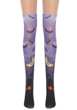 Light Purple Wilderness Wolf Dark Bat Halloween Socks Costume Party Outfit Knee-High Bat Long Stockings