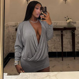 Autumn Outfit Sexy Fashion Deep V-Neck Long Sleeve Bodycon Dress