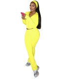 Women Zipper Top and Bell Bottom Pant (Includes Headband) Two-Piece Set