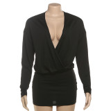 Autumn Outfit Sexy Fashion Deep V-Neck Long Sleeve Bodycon Dress