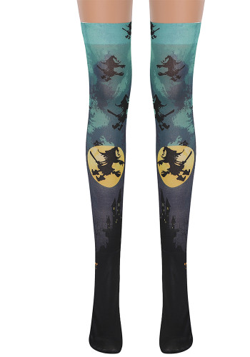 Dark Castle Bat Socks Halloween Socks Printed Castle Witch Socks Long Stockings