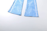 Autumn Women's Striped Color Block Long Sleeve Top Flared Pants Casual Set