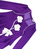 Women's Purple Square Neck Floral Color Block Long Sleeve Dress Slim Fit Party Bodycon Dress