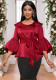Peter Pan Collar Lantern Sleeve Bow Slim Waist Top Belly Cover Slim Fit Party Shirt