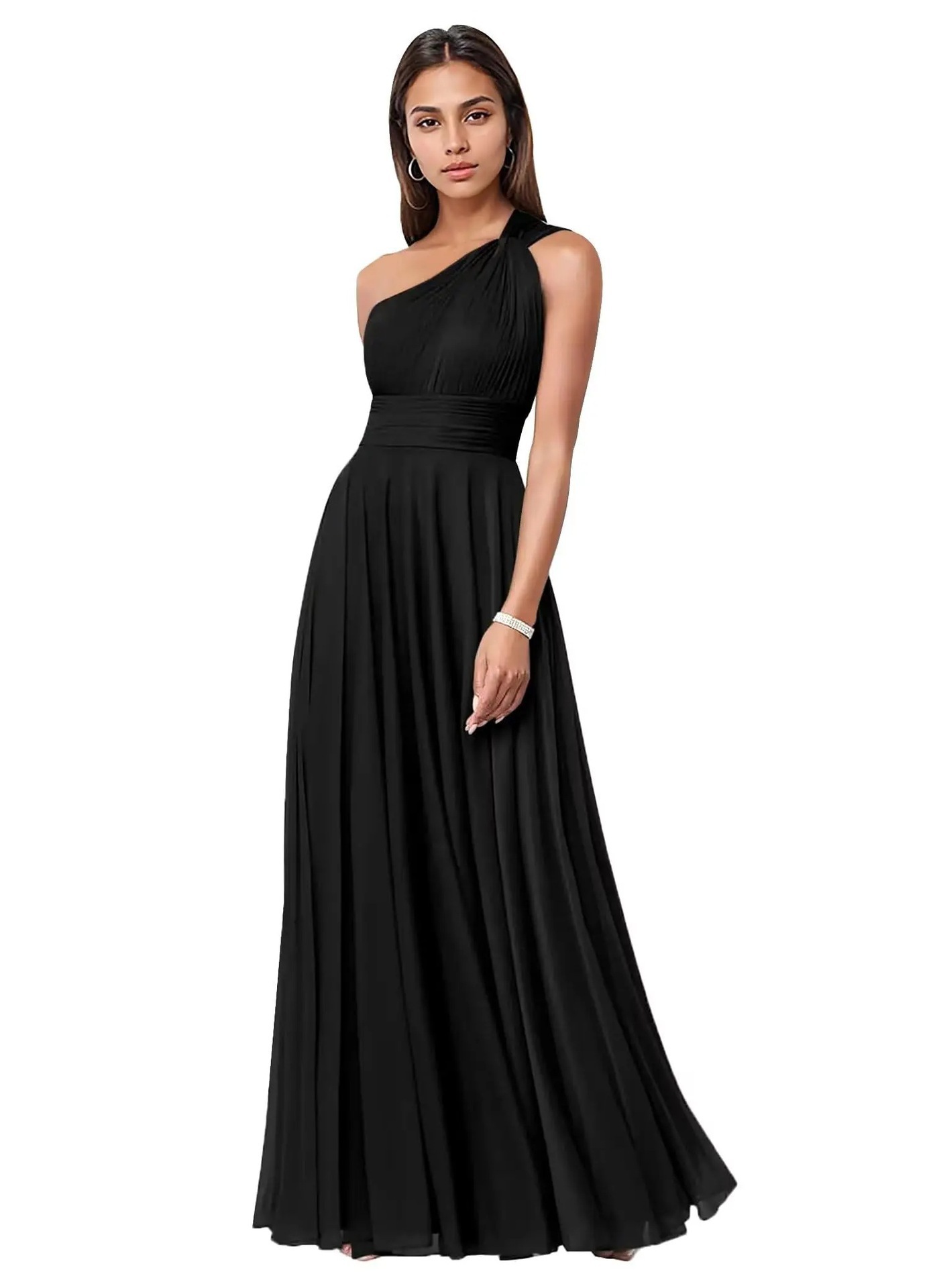 Evening Dress Long Slim Fit Bridesmaid Dress Wedding One-Shoulder Chiffon Ball Gown(Processing time need 3-6 days)