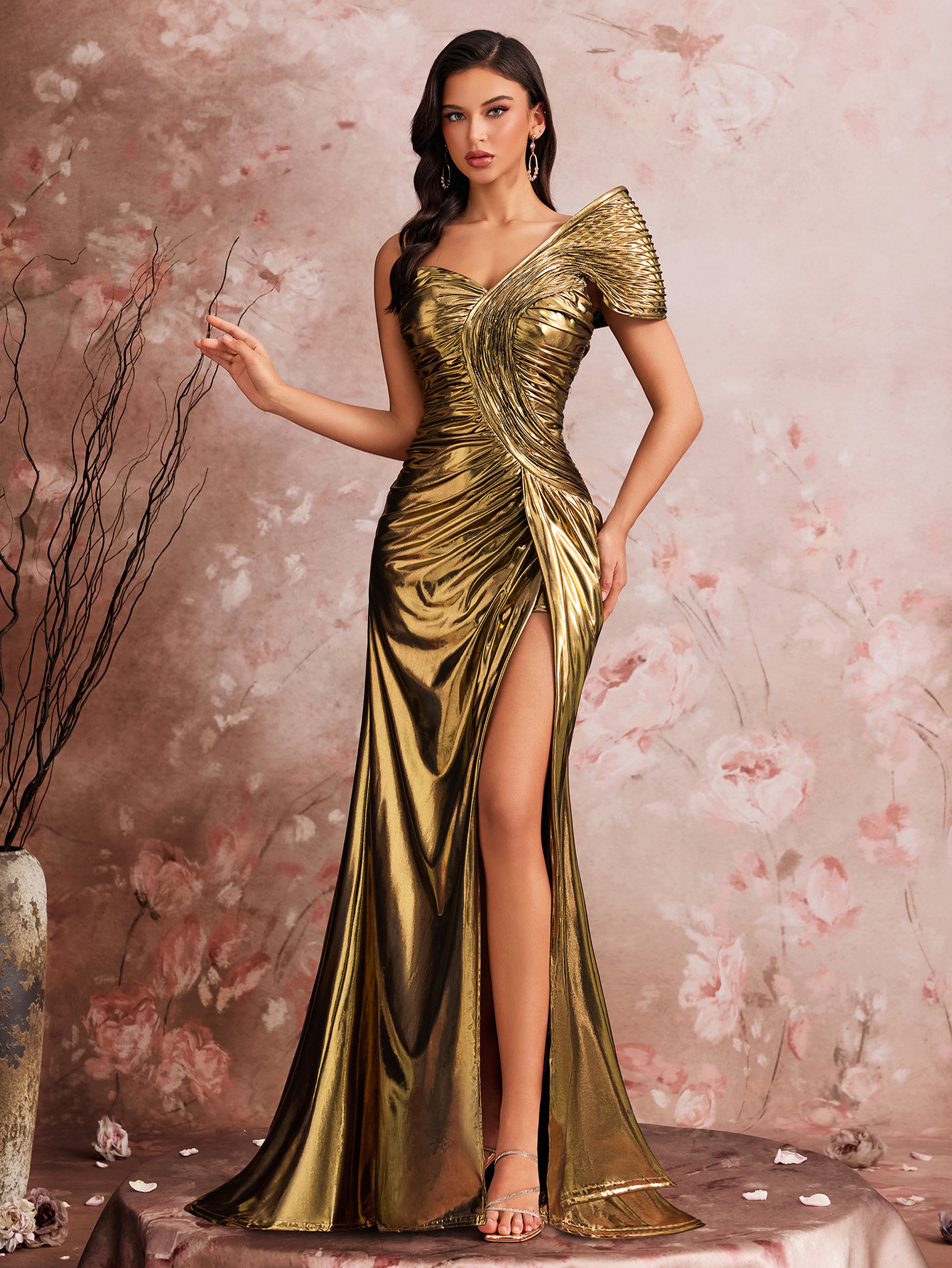 Elegant Evening Dress Chic Pleated Cocktail Formal Party Gown