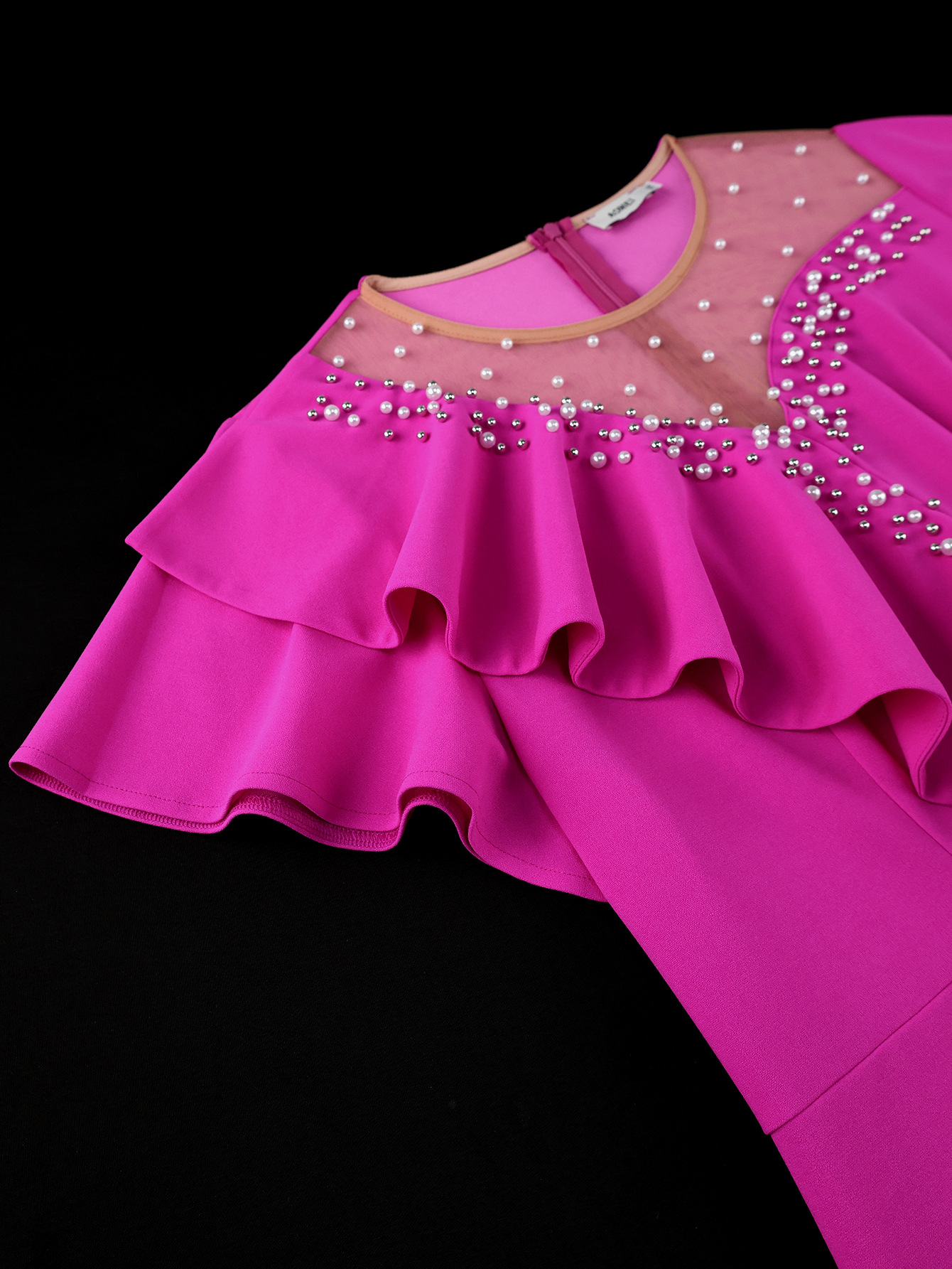 Round Neck Beaded Asymmetric Flounce Slim Fit Formal Party Mermaid Party Dress