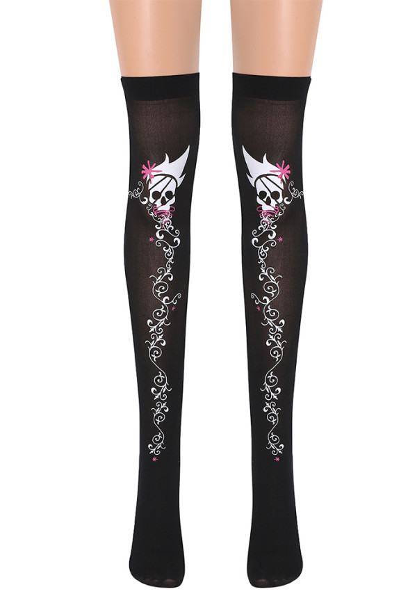 Window Pane Skull Halloween Socks Women's Costume Party Pattern Skull Long Stockings Jacquard Halloween Stockings